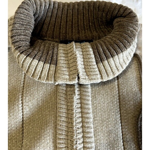 Lord Jeff Mens XL Wool Blend Heavy Knit Tan Sweater Full Zip Suede Shoulder - Picture 8 of 10